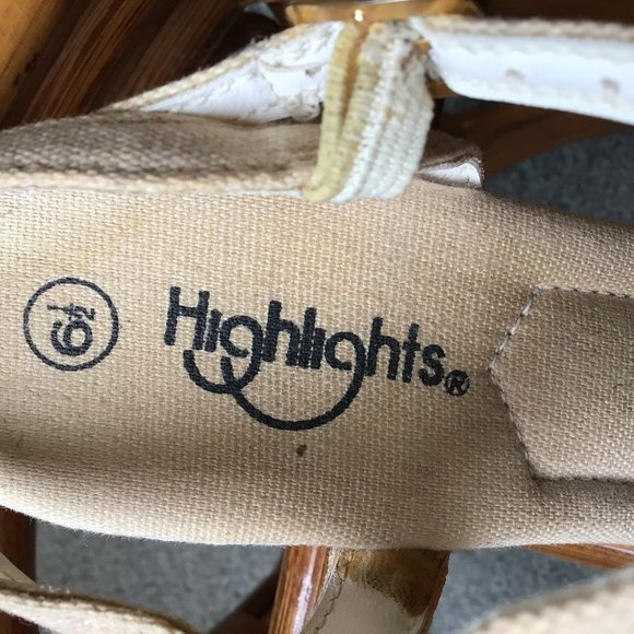 Highlights - White & Tan Wedge Sandals 6 1/2 - Picture 6 of 8